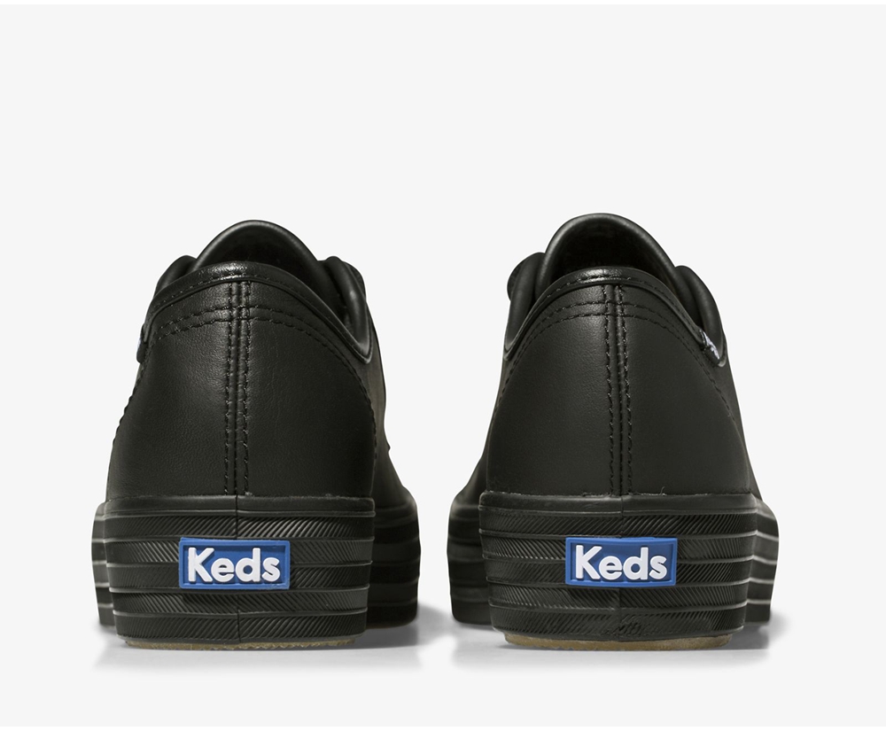 Womens Keds Sneakers - Triple Kick Leather - Black - 7805-GLSTU